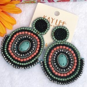 Boho Seed Bead Double Circle Post Drop Earrings